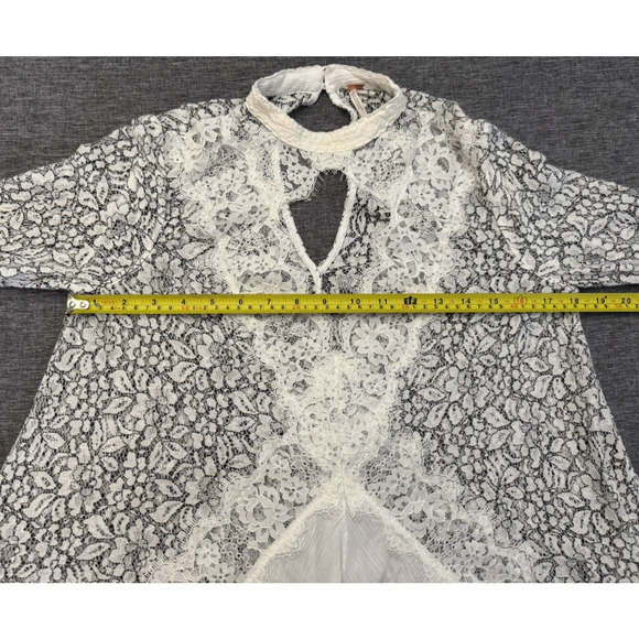 Free Peoplle Tell Tale White Black Lace Long Sleeve Tunic Size XS - Picture 4 of 7